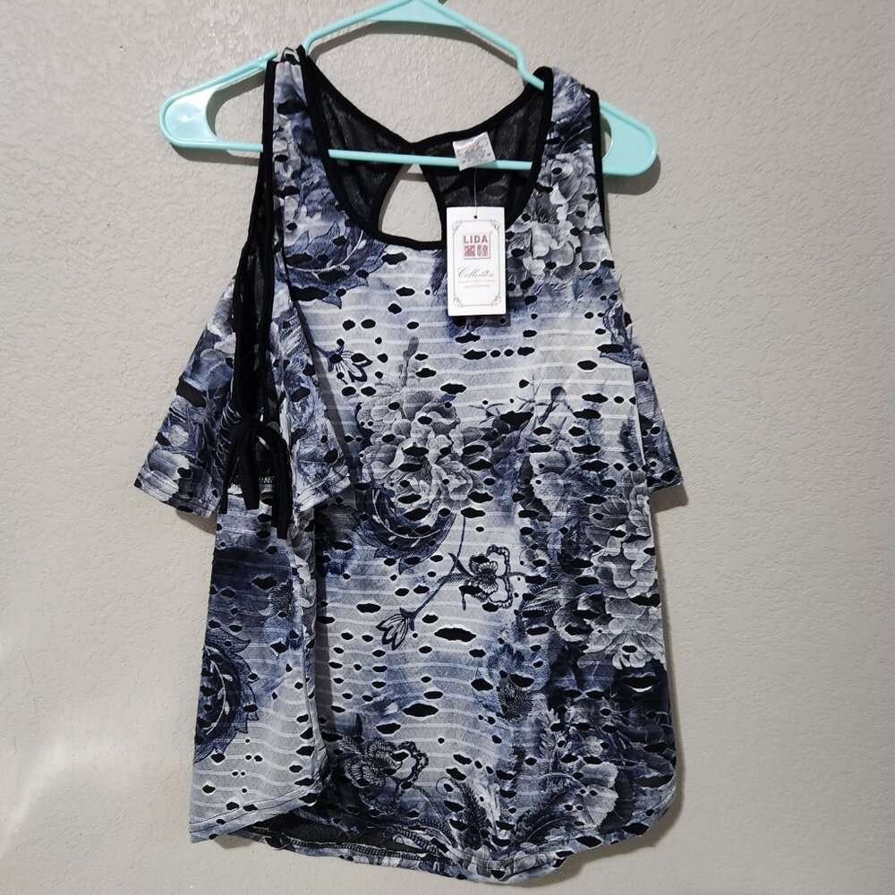 Lida Collection Top Womens  L Floral Pattern Sleeveless Grey Whimsigoth Cold Sho